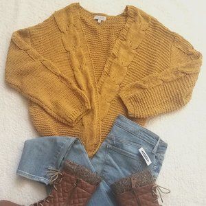 Warm & Cozy Lifestyle Mustard Knit Cardigan Sweater S